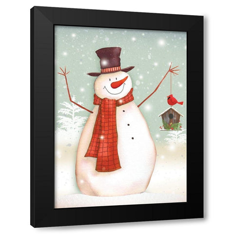 Birdhouse Snowman Black Modern Wood Framed Art Print by P.S. Art