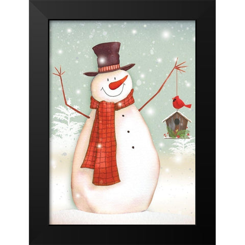 Birdhouse Snowman Black Modern Wood Framed Art Print by P.S. Art