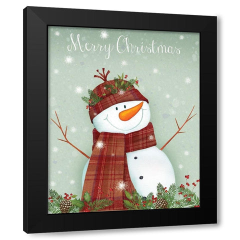 Merry Christmas Snowman Black Modern Wood Framed Art Print with Double Matting by P.S. Art