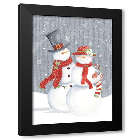 Snowman and Wife Black Modern Wood Framed Art Print with Double Matting by P.S. Art
