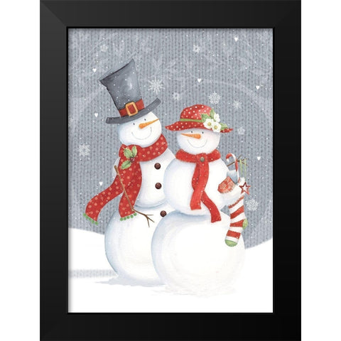 Snowman and Wife Black Modern Wood Framed Art Print by P.S. Art