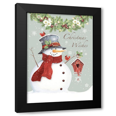 Christmas Wishes Snowman Black Modern Wood Framed Art Print by P.S. Art