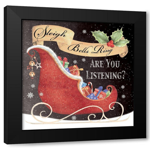 Sleigh Bells Ring Black Modern Wood Framed Art Print with Double Matting by P.S. Art