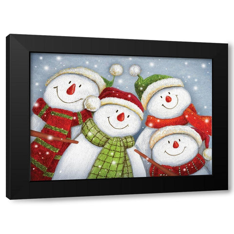 Snowman Friends Black Modern Wood Framed Art Print by P.S. Art