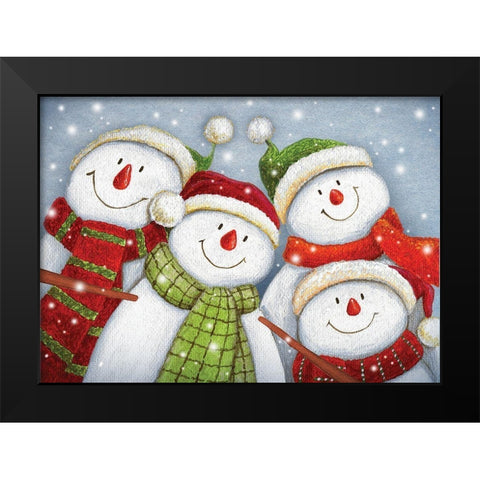 Snowman Friends Black Modern Wood Framed Art Print by P.S. Art