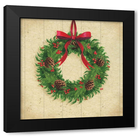 Holiday Wreath Black Modern Wood Framed Art Print by P.S. Art