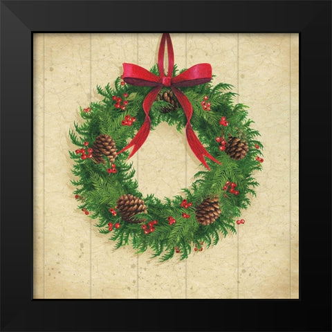 Holiday Wreath Black Modern Wood Framed Art Print by P.S. Art