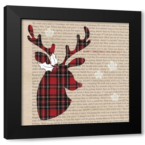 Plaid Reindeer Black Modern Wood Framed Art Print by P.S. Art