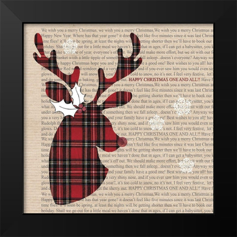 Plaid Reindeer Black Modern Wood Framed Art Print by P.S. Art