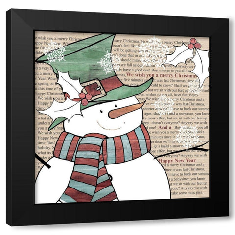 Snowman Black Modern Wood Framed Art Print by P.S. Art