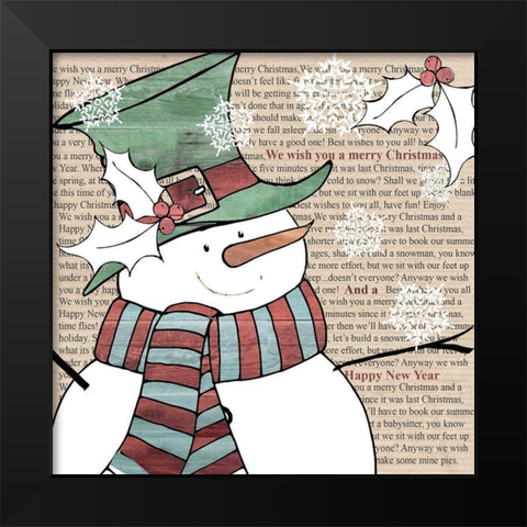 Snowman Black Modern Wood Framed Art Print by P.S. Art