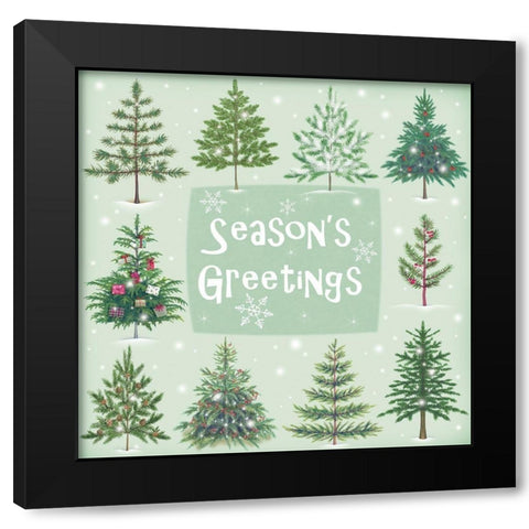Seasons Greetings Trees Black Modern Wood Framed Art Print with Double Matting by P.S. Art