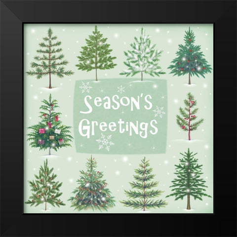 Seasons Greetings Trees Black Modern Wood Framed Art Print by P.S. Art