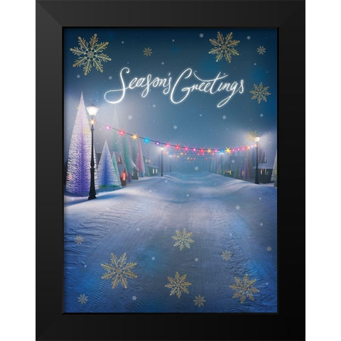 Seasons Greetings Black Modern Wood Framed Art Print by P.S. Art