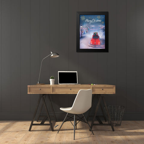 Merry Christmas Black Modern Wood Framed Art Print by P.S. Art