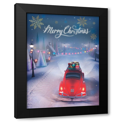 Merry Christmas Black Modern Wood Framed Art Print with Double Matting by P.S. Art