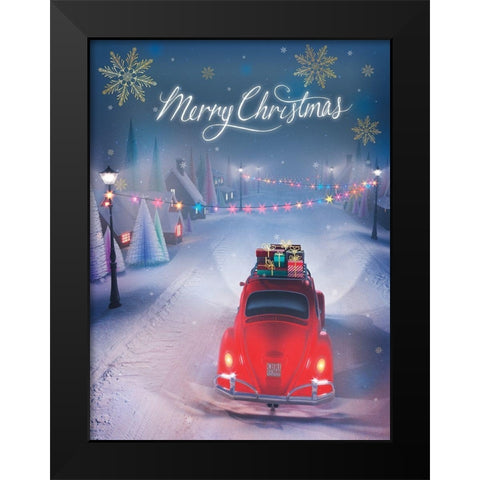 Merry Christmas Black Modern Wood Framed Art Print by P.S. Art