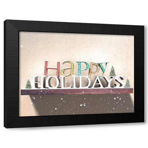 Happy Holidays Black Modern Wood Framed Art Print by P.S. Art