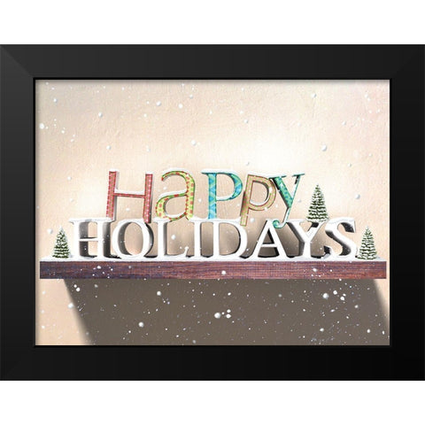 Happy Holidays Black Modern Wood Framed Art Print by P.S. Art