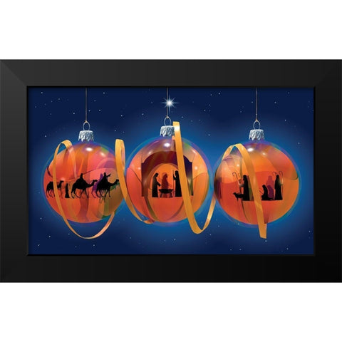 Nativity Ornaments Black Modern Wood Framed Art Print by P.S. Art