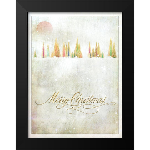 Merry Christmas Black Modern Wood Framed Art Print by P.S. Art