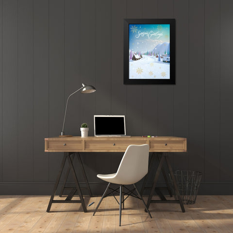 Seasons Greetings Black Modern Wood Framed Art Print by P.S. Art