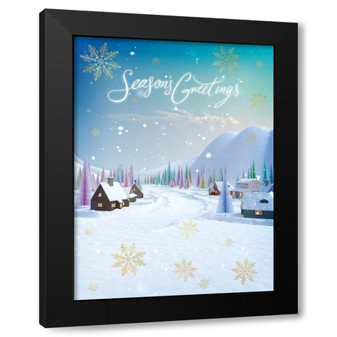 Seasons Greetings Black Modern Wood Framed Art Print with Double Matting by P.S. Art