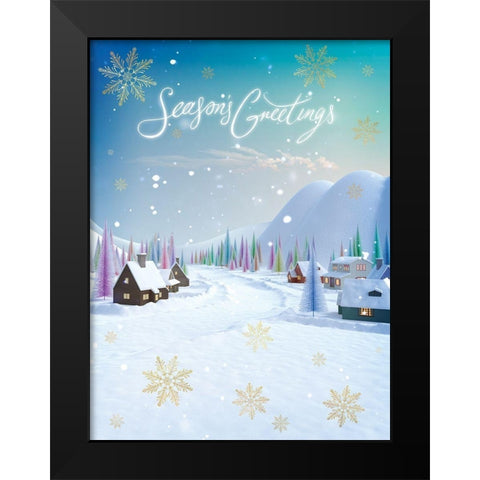 Seasons Greetings Black Modern Wood Framed Art Print by P.S. Art