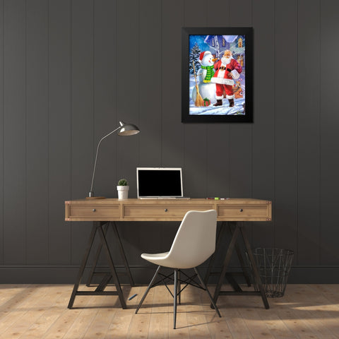 Santa and Snowman Black Modern Wood Framed Art Print by P.S. Art