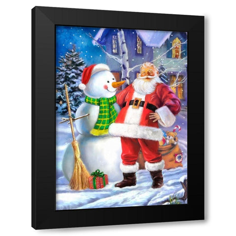 Santa and Snowman Black Modern Wood Framed Art Print by P.S. Art