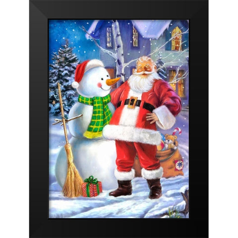 Santa and Snowman Black Modern Wood Framed Art Print by P.S. Art