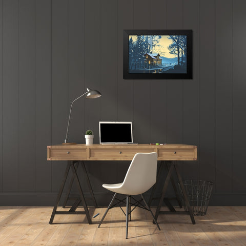 Holiday House III Black Modern Wood Framed Art Print by P.S. Art