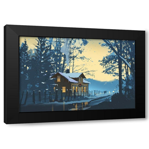 Holiday House III Black Modern Wood Framed Art Print by P.S. Art