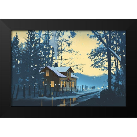 Holiday House III Black Modern Wood Framed Art Print by P.S. Art