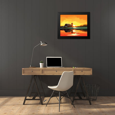 Barn at Sunset Black Modern Wood Framed Art Print by P.S. Art