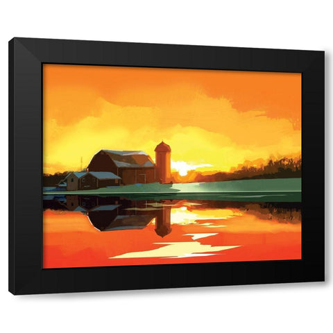 Barn at Sunset Black Modern Wood Framed Art Print with Double Matting by P.S. Art