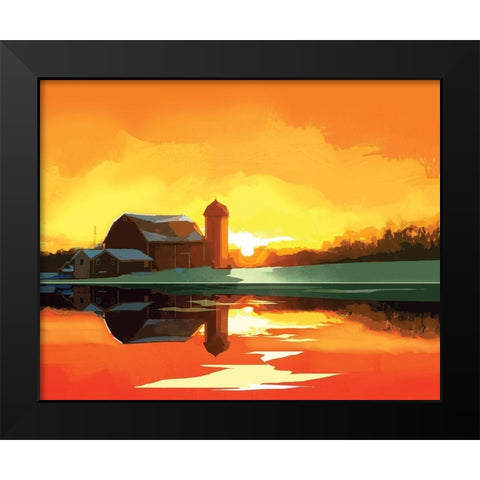 Barn at Sunset Black Modern Wood Framed Art Print by P.S. Art