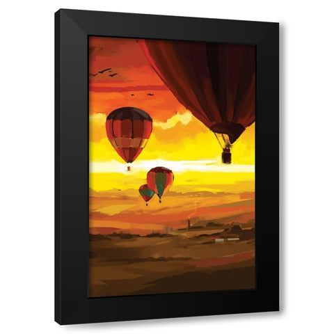 Hot Air Balloons Black Modern Wood Framed Art Print with Double Matting by P.S. Art