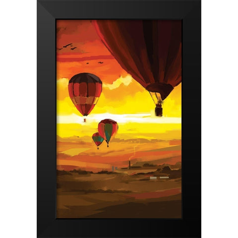 Hot Air Balloons Black Modern Wood Framed Art Print by P.S. Art