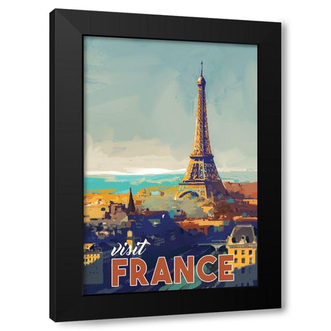 Visit France Black Modern Wood Framed Art Print by P.S. Art