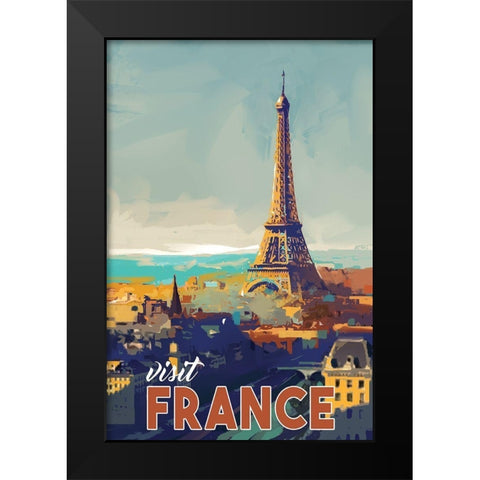 Visit France Black Modern Wood Framed Art Print by P.S. Art