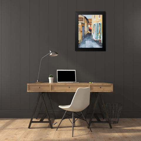City Street Black Modern Wood Framed Art Print by P.S. Art
