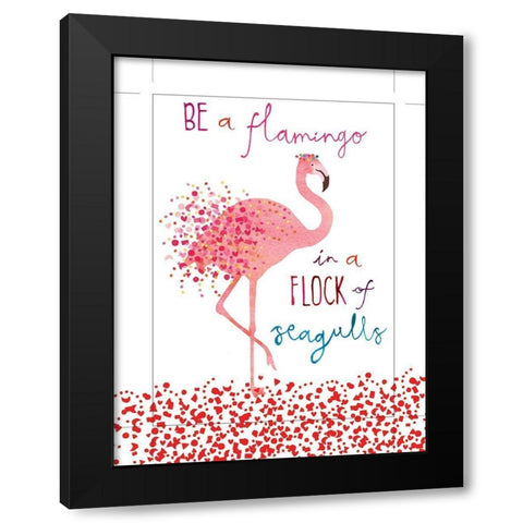 Flamingo in a Flock of Seagulls Black Modern Wood Framed Art Print by P.S. Art