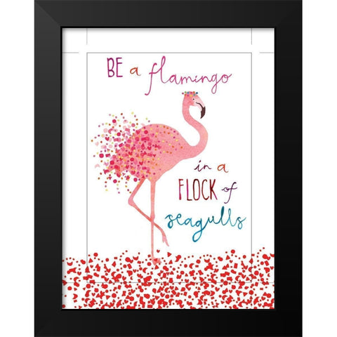 Flamingo in a Flock of Seagulls Black Modern Wood Framed Art Print by P.S. Art