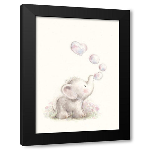 Baby Elephant with Bubbles Black Modern Wood Framed Art Print by P.S. Art