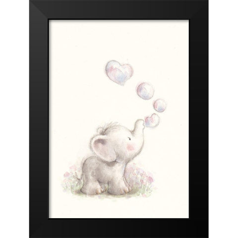 Baby Elephant with Bubbles Black Modern Wood Framed Art Print by P.S. Art
