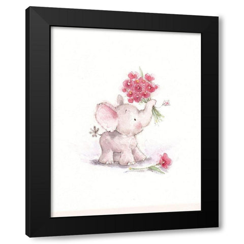 Baby Elephant with Flowers II Black Modern Wood Framed Art Print with Double Matting by P.S. Art