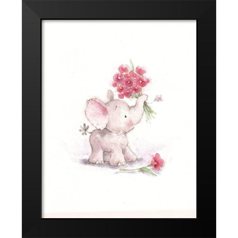 Baby Elephant with Flowers II Black Modern Wood Framed Art Print by P.S. Art