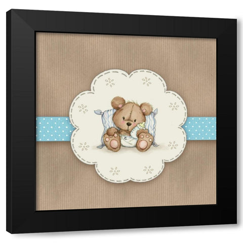 Baby Bear Black Modern Wood Framed Art Print by P.S. Art