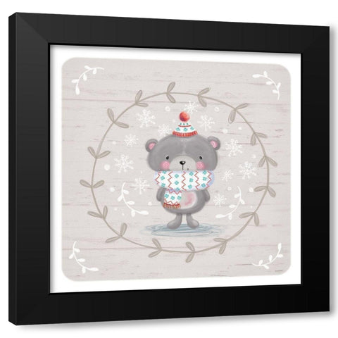 Winter Baby Bear Black Modern Wood Framed Art Print with Double Matting by P.S. Art